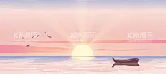 日出海上小船  - 源文件下载【酷图网】海上日出,海面,日出海面,海面小船,海上小船,风景插画,风景矢量插画,风景矢量插图,美丽日出