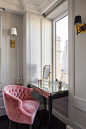 Pink Velvet Tufted Vanity Chair, Transitional, Closet, Vella Interiors: 