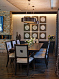 Mid-sized trendy dark wood floor great room photo in San Francisco with gray walls, a ribbon fireplace and a stone fireplace