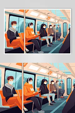 AI数字艺术春运回家坐车人物插画