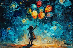 气球六一儿童节小王子油画风插画
