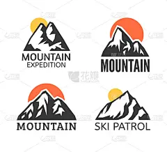 手绘山孤立。矢量插图滑雪度假村标志。绘制露营元素冬季景观