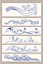 中国传统蓝色海浪祥云花纹底纹装饰矢量素材