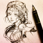 #绘画学习# 一组动漫美少女~#针管笔# ins：clivenzu  ​via ins插画 ​​​​#设计小课堂# ​​​​