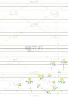 矢量空白的信件或贺卡。笔记本纸，白色线条，彩色花朵。A4格式大小。