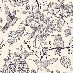 Vintage Peonies with Summer Birds Wallpaper - 10'ft H x 24''inch W - Overstock - 31702626