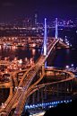 [从香港青衣峰看昂船洲大桥的夜景] 