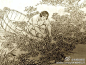 南通民间画家郁异人绘 《江海民俗风情百图》
   采菱角 ——找个大脚盆，就可以在宅沟里进行了，农家子弟应该都有的经历。现在只能在市场上见到了。