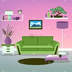 现代内饰。客厅。房间设计。极简主义风格。带家具的客房。矢量插图