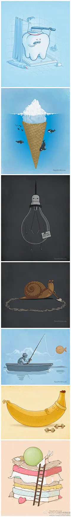 西班牙插画机Nacho Diaz就像是一个相当幽默的说书人，利用他的画笔当作说故事的工具，而身上穿的T-Shirt就是一本又一本幽默的故事书，传唱着故事。