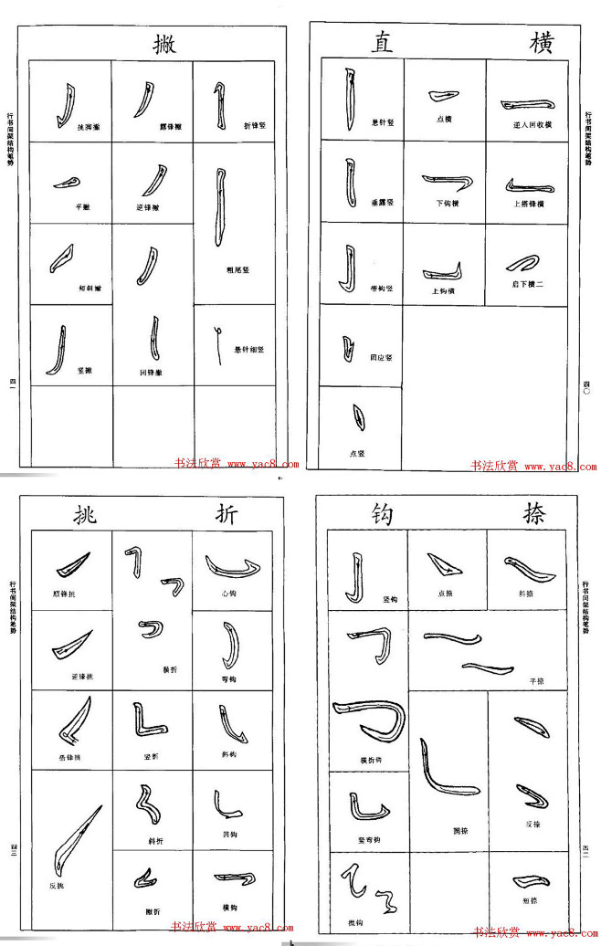 毛笔字横竖撇捺的写法图片