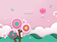 高端春季创意立体剪纸折纸贴画风格海报PSD唯美插画UI设计素材-淘宝网