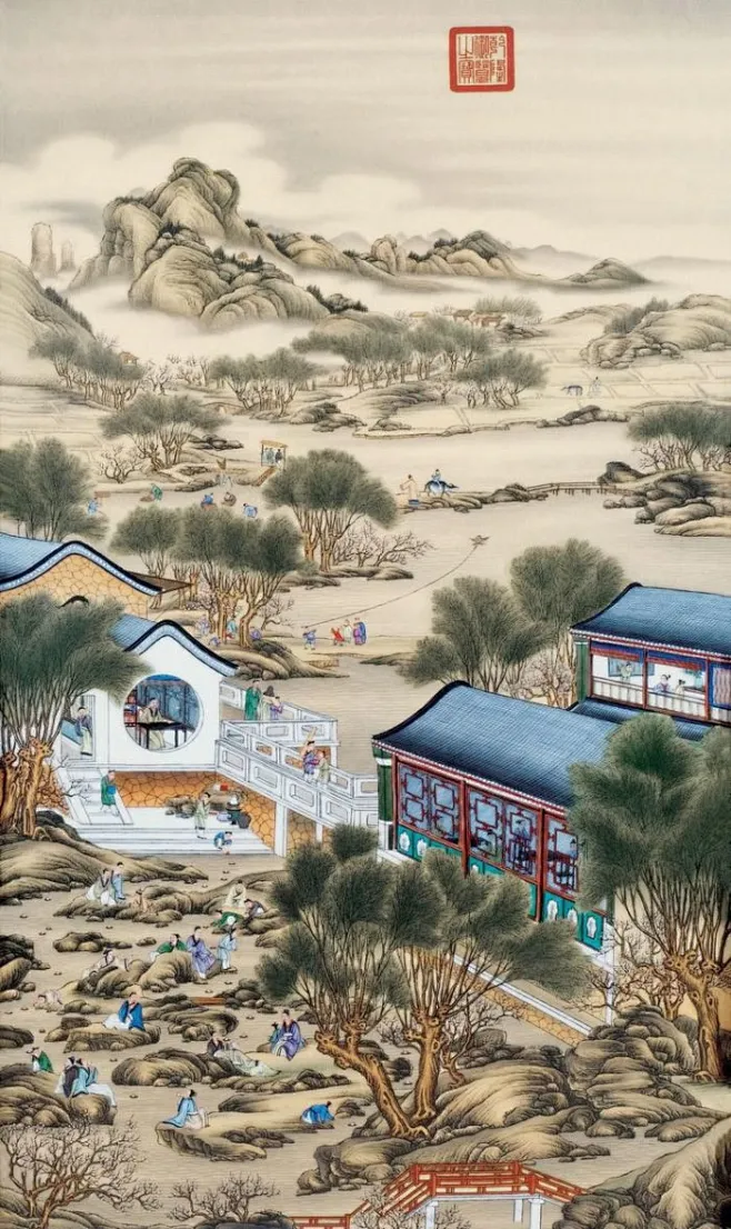 郎世宁《雍正十二月令圆明园行乐图-四月流觞》图片_中式画图片素材-花瓣网