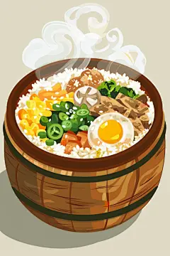 广东特色木桶饭煲仔饭美食插画