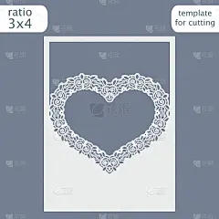 激光切割婚礼请柬模板。剪出带花边图案的纸卡。贺卡模板切割绘图仪。恭贺情人节。贺卡一颗爱心。向量。