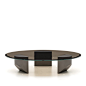 Wedge Coffee Table by Minotti —  | ECC : Wedge explores the concept of a table with a strong graphic expressive style, offering both a dining room and coffee table version.  The oblique chisel tip shape sported by the bulky volume of its semi-circular leg