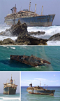 The wreckage of the SS America (SS American Star) in Fuerteventura, Canary Islands.: 