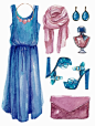 133水彩手绘元素女孩服装搭配化妆品木马冰棍鸟屋植物EPS矢量素材-淘宝网