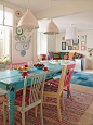 inspiration -- turquoise table (w/ mismatched chairs painted the same color)