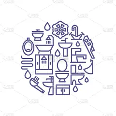 管道图标设置在现代风格的平面线性设计