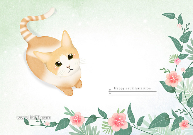 可爱小猫咪清新甜美淡粉色背景插画