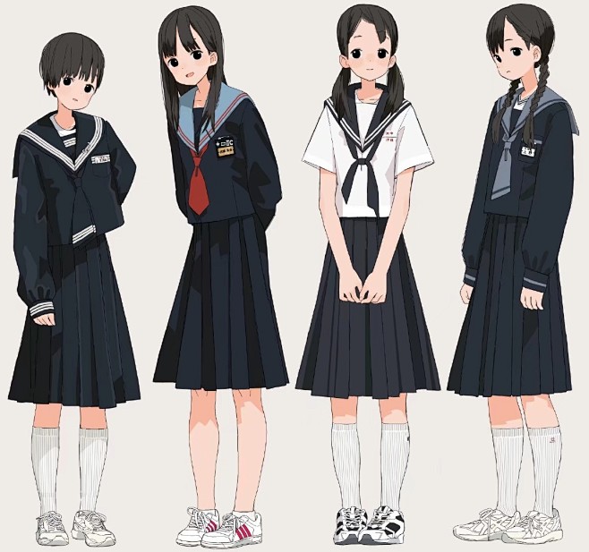 【绘画素材】JK制服的画法素材，各种百褶...