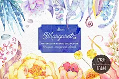 PNG免扣高清玛格丽特水彩花手绘水粉花枝叶素材设计 P27-淘宝网