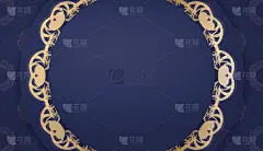 深蓝色背景与抽象的黄金饰品和空间为您的标志或文本