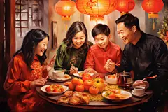 复古室内春节新年人物油画图片