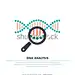DNA analysis icon, genetics testing. dna chain in magnifying glass sign. genetic engineering, cloning, paternity testing. vector illustration