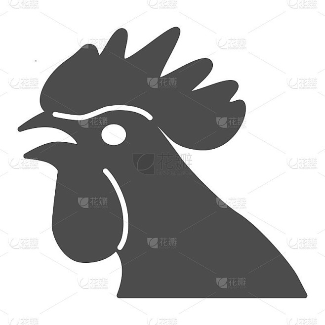 公鸡头固体图标，家禽概念，鸡头标志在白色背景，公鸡剪影图标在字形风格的移动概念和网页设计。矢量图形。