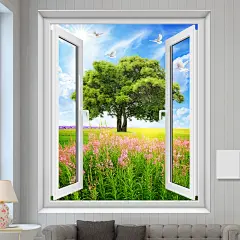 墙贴壁纸假窗户风景画简约贴纸墙纸卧室客厅装饰画背景墙挂画贴画-淘宝网