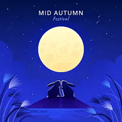 中秋节玉兔和圆月插画背景矢量图素材