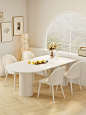 岩板半圆岛台餐桌一体家用小户型轻奢现代简约网红奶油风餐桌椅-tmall.com天猫