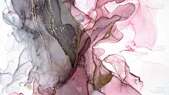 白色合成纸上满溢着漂亮的醇墨。一个粉色、黑色和金色的游戏。室内装饰