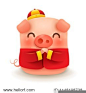 Little Pig with traditional Chinese costume greeting Gong Xi Gong Xi. Chinese New Year. The year of the pig. 