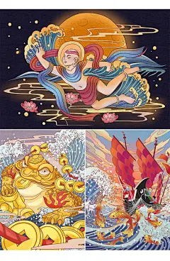 电脑手绘插画代画浮世绘原创平面插画设计代做包装商业插画定制-淘宝网