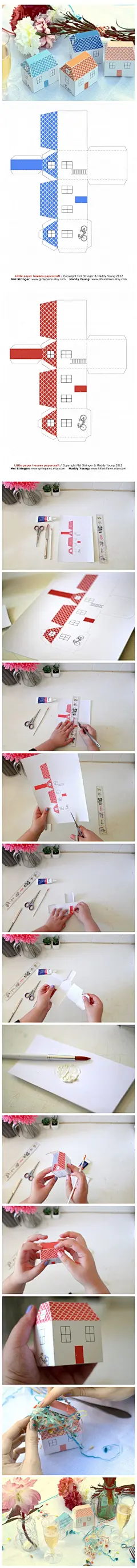 这些可爱的小房子，组成了一个mini小镇，用它来收集卡片，或者装点PARTY，最好不过了，很简单的教程，可爱的小房子，里面塞满了彩纸屑或者小贺卡，或者小糖果，可以带给朋友们惊喜和意外。