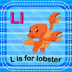 闪卡,龙虾,英文字母L,可爱的,海产,字母,食品,信函,图像