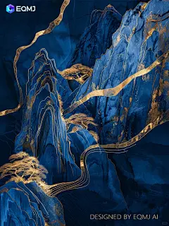 大美国风丨EQMJ AI绘制发光克莱因蓝山水画_10_EQMJ官方代言人_来自小红书网页版