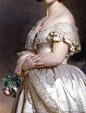 油画中贵妇的服饰<br/>Franz Xaver Winterhalter（弗朗兹·克萨韦尔·温特哈尔特    1805.4.20-1873.7.8），19世纪中期德国学院艺术派的古典主义绘画大师，擅长人物肖像画，他也是一位平版家。温特哈尔特的作品展示了严谨精道的德国风格，绘画表现手法接近现代人的审美标准，画中贵族姿态优雅，衣着极其华丽 ​​​​...展开全文c