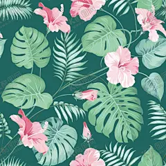 热带植物 【酷图网】大牌,实色块,手绘花,无缝回位,数码印花,女装大牌