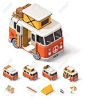 Isometric retro camper van and traveler's equipment. #infographic