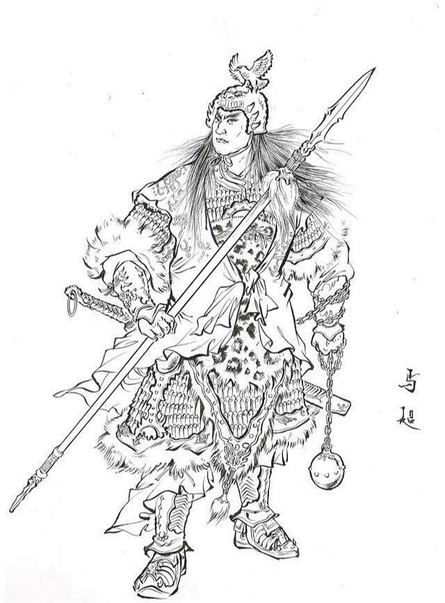 三国人物白描须发根根清晰袍服飘逸少见的精品