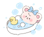 免抠元素 png 透明背景 可爱粉色小熊 心心 蝴蝶结 维尼 兔子 少女 萌 沐浴 泡澡 洗澡