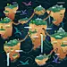 Two Dots Games Illustrated Maps : A series of maps created in vector illustration with Adobe Illustrator featuring Chand Baori Stepwell, India, Futuristic cities, Petra Ancient City, floating islands, Breast Cancer Awareness, a treehouse village, and a wa