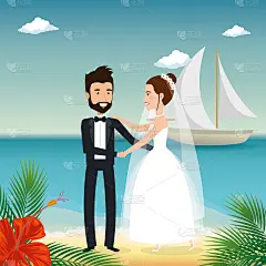 新婚夫妇在海滩上
