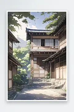 数字艺术插画风景画手绘淡彩插画城镇街景-众图网