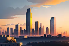 梦幻科技高楼城市剪影扁平插画图片