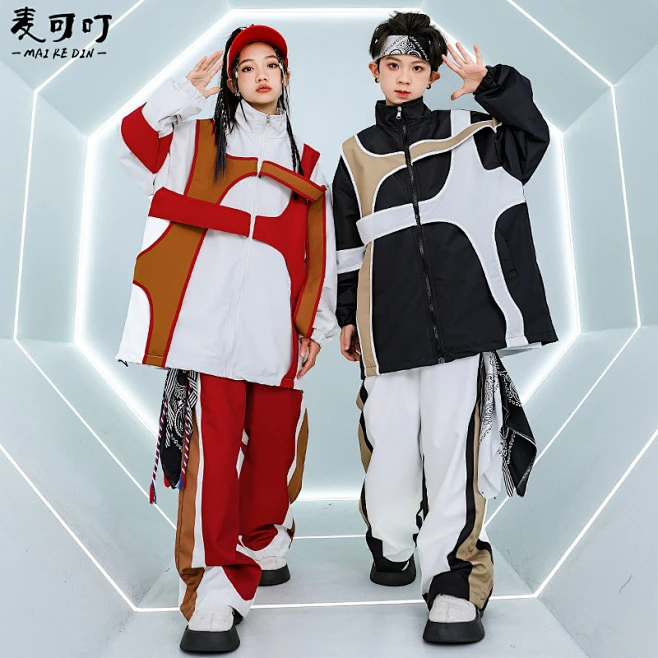 少儿街舞服装美式夹克潮服男童酷帅套装儿童嘻哈表演服元旦演出服-花瓣网